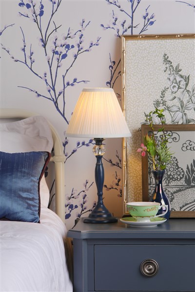 (image for) Laura Ashley Ellis Table Lamp Matt Blue & Crystal With Shade